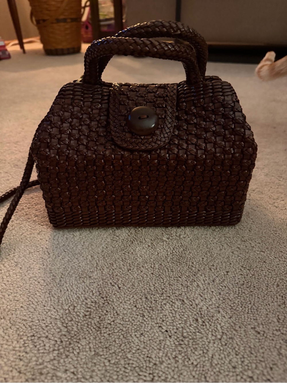Vintage CEM Genuine Leather Woven Dark Brown Convertible Crossbody Bag Brown